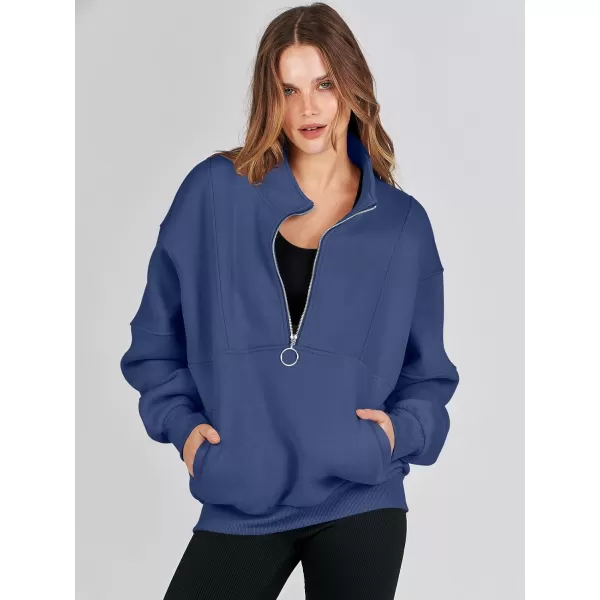 imageANRABESS Womens Oversized Quarter Zip Sweatshirt Long Sleeve Drop Shoulder Pullover Fleece Half Zip Hoodie Fall ClothesDeep Blue