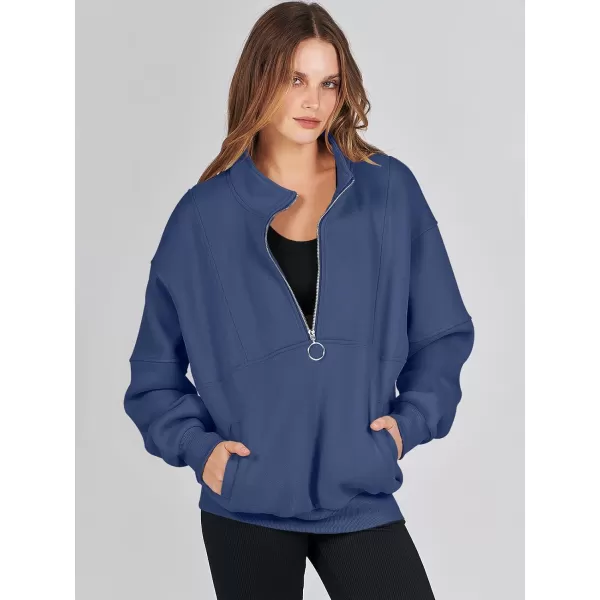 imageANRABESS Womens Oversized Quarter Zip Sweatshirt Long Sleeve Drop Shoulder Pullover Fleece Half Zip Hoodie Fall ClothesDeep Blue