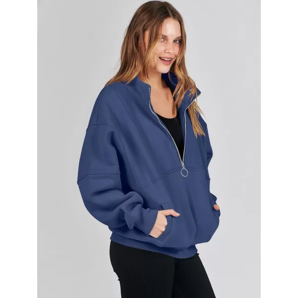 imageANRABESS Womens Oversized Quarter Zip Sweatshirt Long Sleeve Drop Shoulder Pullover Fleece Half Zip Hoodie Fall ClothesDeep Blue