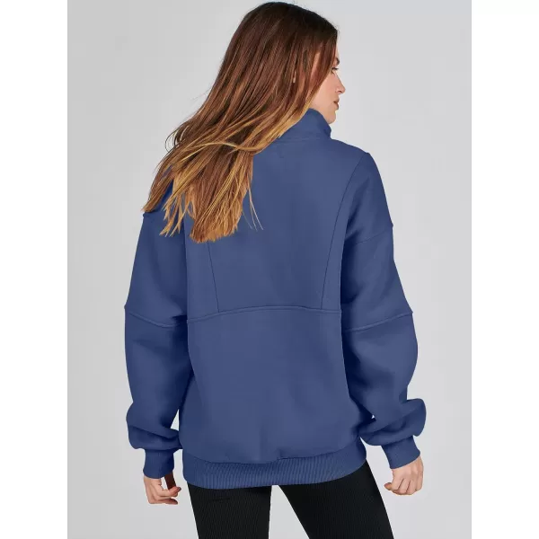 imageANRABESS Womens Oversized Quarter Zip Sweatshirt Long Sleeve Drop Shoulder Pullover Fleece Half Zip Hoodie Fall ClothesDeep Blue