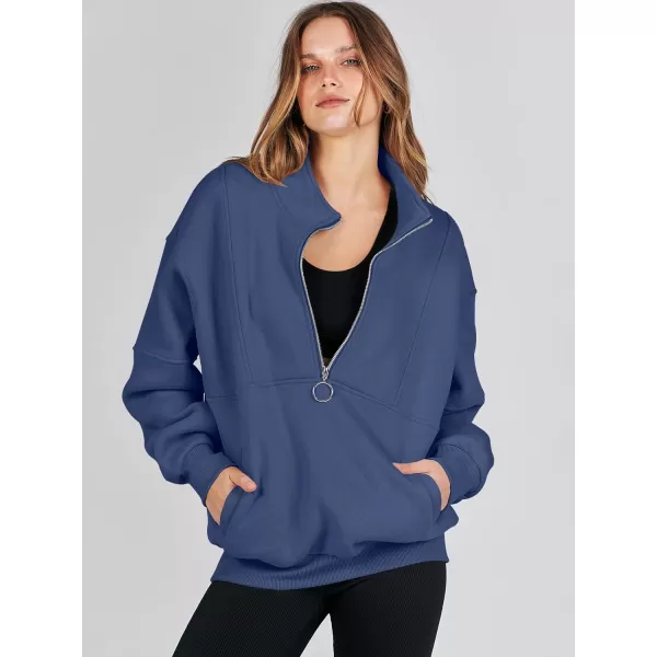 imageANRABESS Womens Oversized Quarter Zip Sweatshirt Long Sleeve Drop Shoulder Pullover Fleece Half Zip Hoodie Fall ClothesDeep Blue