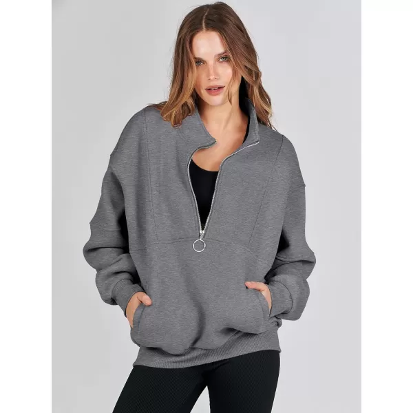 imageANRABESS Womens Oversized Quarter Zip Sweatshirt Long Sleeve Drop Shoulder Pullover Fleece Half Zip Hoodie Fall ClothesDeep Grey
