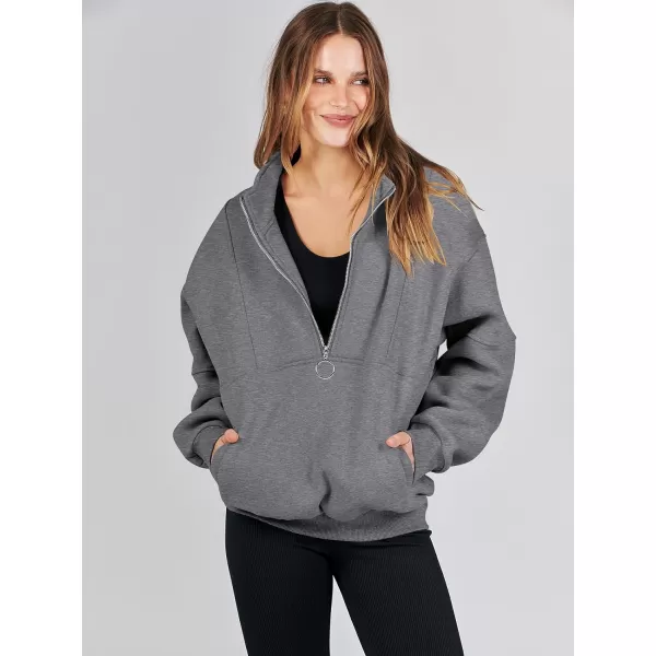 imageANRABESS Womens Oversized Quarter Zip Sweatshirt Long Sleeve Drop Shoulder Pullover Fleece Half Zip Hoodie Fall ClothesDeep Grey