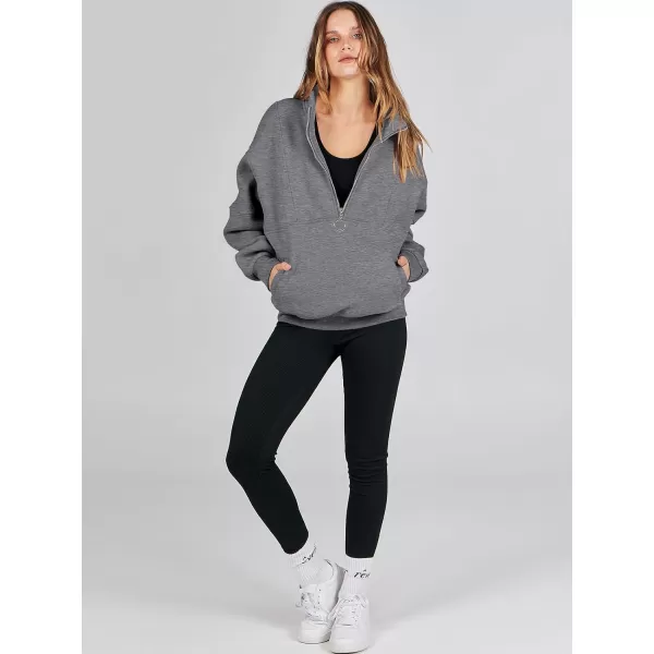imageANRABESS Womens Oversized Quarter Zip Sweatshirt Long Sleeve Drop Shoulder Pullover Fleece Half Zip Hoodie Fall ClothesDeep Grey