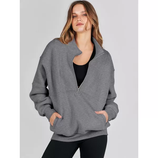 imageANRABESS Womens Oversized Quarter Zip Sweatshirt Long Sleeve Drop Shoulder Pullover Fleece Half Zip Hoodie Fall ClothesDeep Grey
