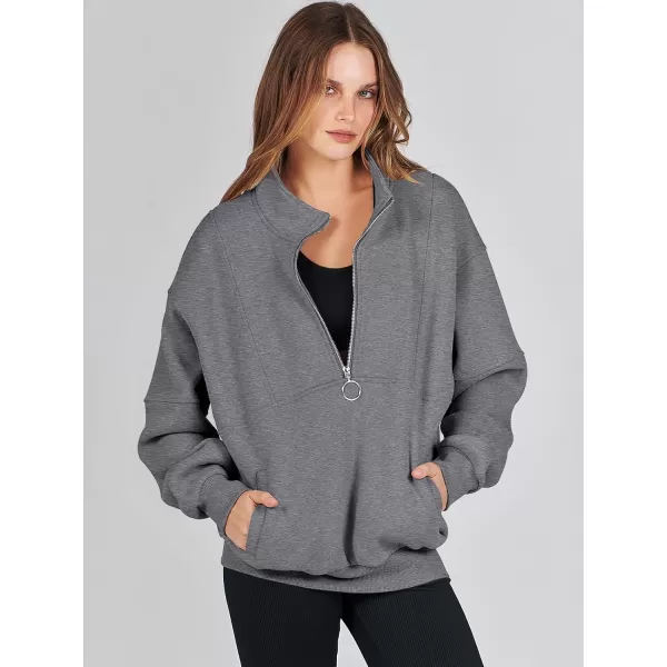 imageANRABESS Womens Oversized Quarter Zip Sweatshirt Long Sleeve Drop Shoulder Pullover Fleece Half Zip Hoodie Fall ClothesDeep Grey