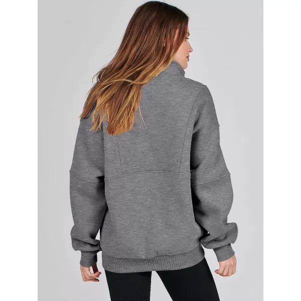 imageANRABESS Womens Oversized Quarter Zip Sweatshirt Long Sleeve Drop Shoulder Pullover Fleece Half Zip Hoodie Fall ClothesDeep Grey