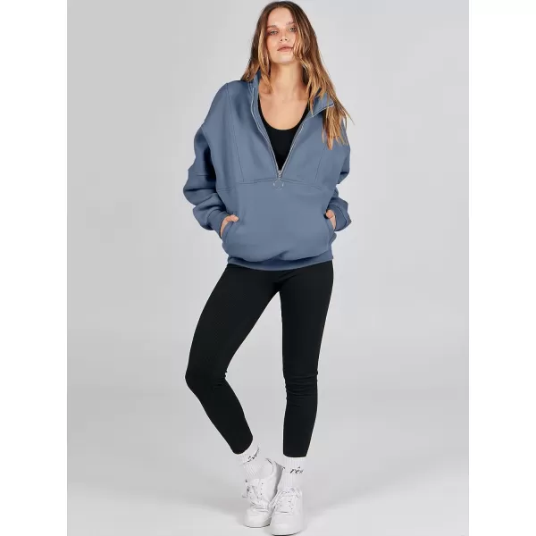 imageANRABESS Womens Oversized Quarter Zip Sweatshirt Long Sleeve Drop Shoulder Pullover Fleece Half Zip Hoodie Fall ClothesGrey Blue