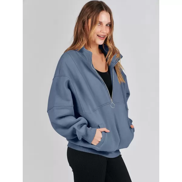imageANRABESS Womens Oversized Quarter Zip Sweatshirt Long Sleeve Drop Shoulder Pullover Fleece Half Zip Hoodie Fall ClothesGrey Blue