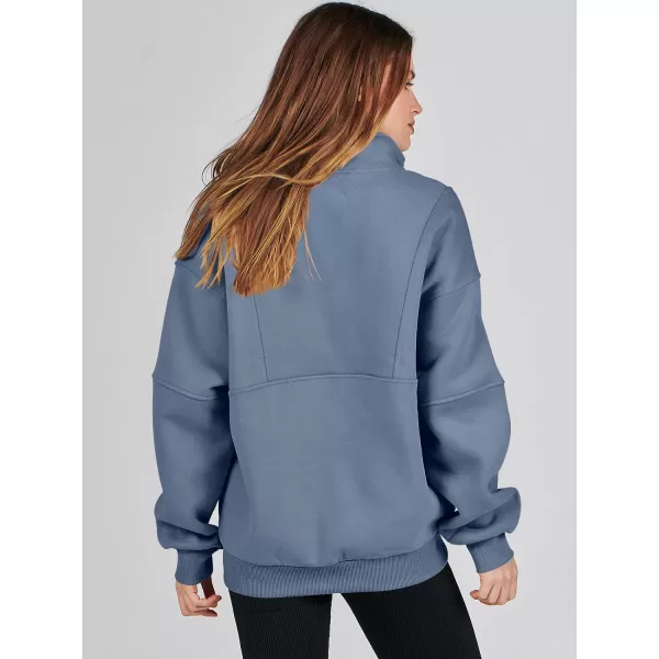 imageANRABESS Womens Oversized Quarter Zip Sweatshirt Long Sleeve Drop Shoulder Pullover Fleece Half Zip Hoodie Fall ClothesGrey Blue