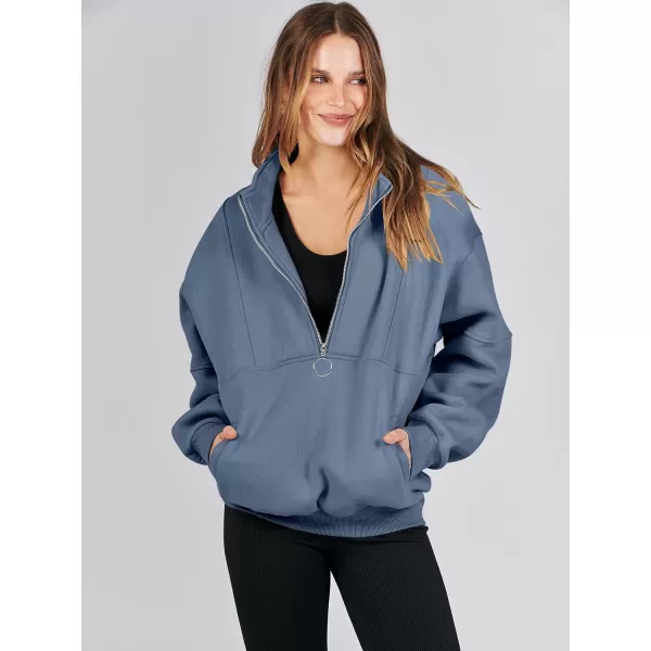imageANRABESS Womens Oversized Quarter Zip Sweatshirt Long Sleeve Drop Shoulder Pullover Fleece Half Zip Hoodie Fall ClothesGrey Blue