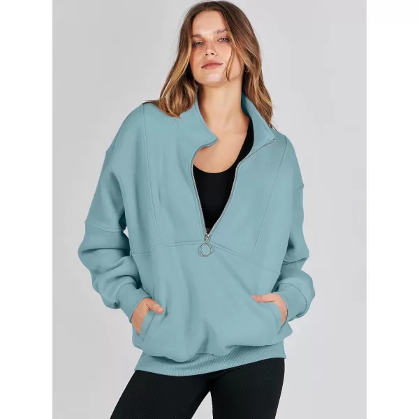 imageANRABESS Womens Oversized Quarter Zip Sweatshirt Long Sleeve Drop Shoulder Pullover Fleece Half Zip Hoodie Fall ClothesLake