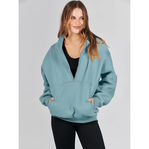 imageANRABESS Womens Oversized Quarter Zip Sweatshirt Long Sleeve Drop Shoulder Pullover Fleece Half Zip Hoodie Fall ClothesLake