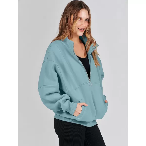 imageANRABESS Womens Oversized Quarter Zip Sweatshirt Long Sleeve Drop Shoulder Pullover Fleece Half Zip Hoodie Fall ClothesLake