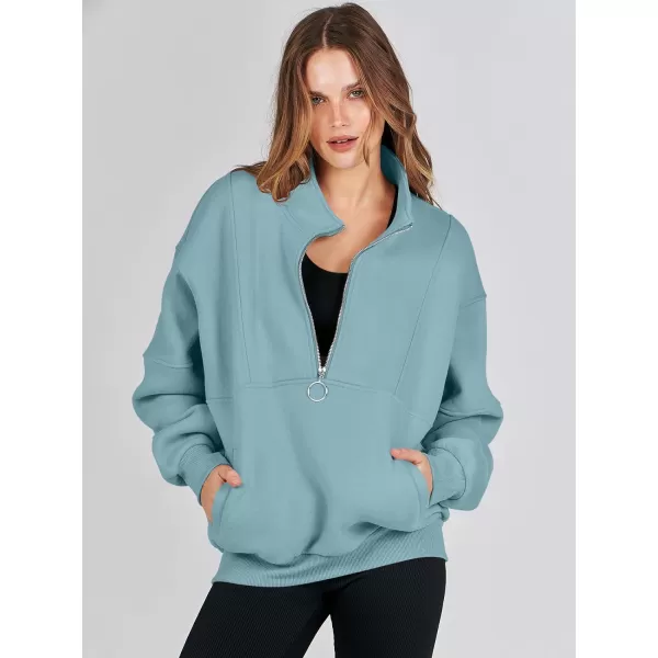 imageANRABESS Womens Oversized Quarter Zip Sweatshirt Long Sleeve Drop Shoulder Pullover Fleece Half Zip Hoodie Fall ClothesLake