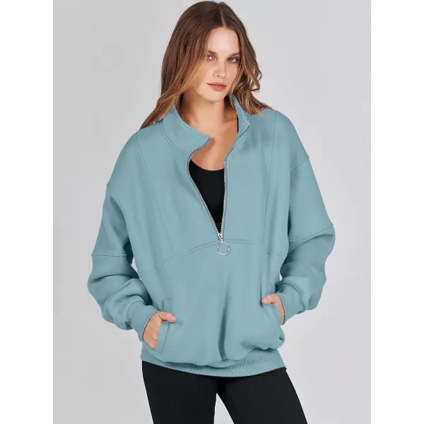 imageANRABESS Womens Oversized Quarter Zip Sweatshirt Long Sleeve Drop Shoulder Pullover Fleece Half Zip Hoodie Fall ClothesLake