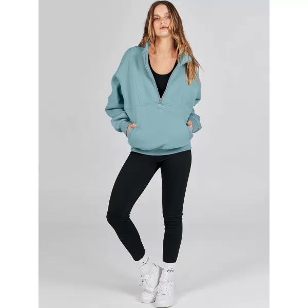 imageANRABESS Womens Oversized Quarter Zip Sweatshirt Long Sleeve Drop Shoulder Pullover Fleece Half Zip Hoodie Fall ClothesLake