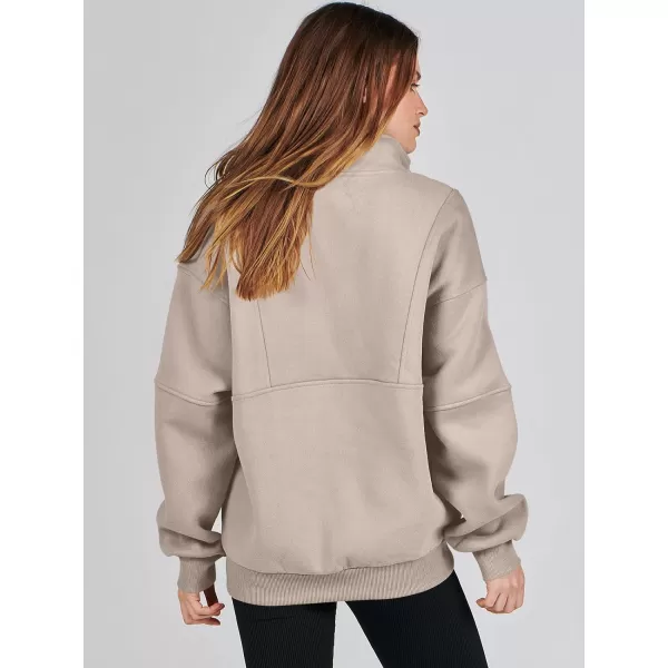imageANRABESS Womens Oversized Quarter Zip Sweatshirt Long Sleeve Drop Shoulder Pullover Fleece Half Zip Hoodie Fall ClothesLight Brown