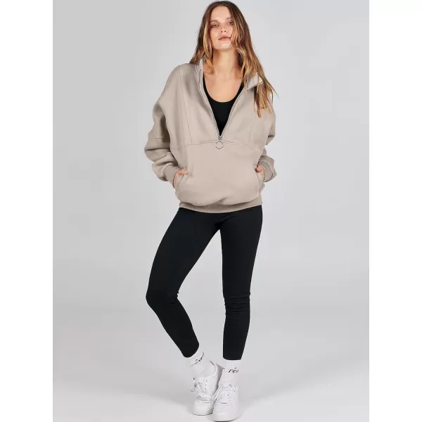 imageANRABESS Womens Oversized Quarter Zip Sweatshirt Long Sleeve Drop Shoulder Pullover Fleece Half Zip Hoodie Fall ClothesLight Brown