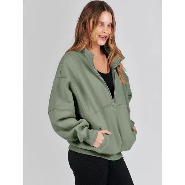 imageANRABESS Womens Oversized Quarter Zip Sweatshirt Long Sleeve Drop Shoulder Pullover Fleece Half Zip Hoodie Fall ClothesLight Green