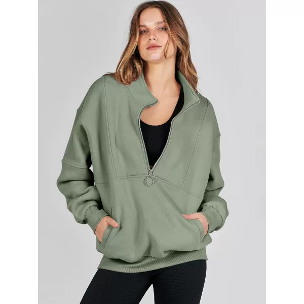 imageANRABESS Womens Oversized Quarter Zip Sweatshirt Long Sleeve Drop Shoulder Pullover Fleece Half Zip Hoodie Fall ClothesLight Green