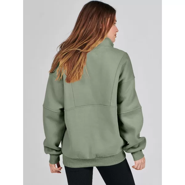imageANRABESS Womens Oversized Quarter Zip Sweatshirt Long Sleeve Drop Shoulder Pullover Fleece Half Zip Hoodie Fall ClothesLight Green