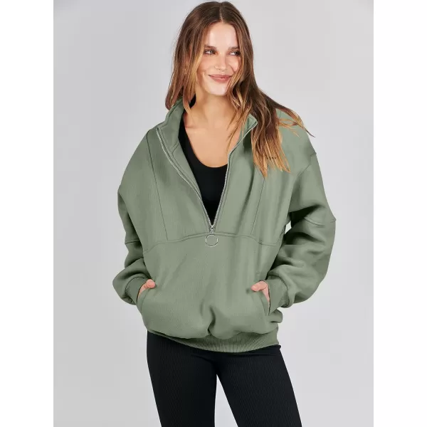 imageANRABESS Womens Oversized Quarter Zip Sweatshirt Long Sleeve Drop Shoulder Pullover Fleece Half Zip Hoodie Fall ClothesLight Green