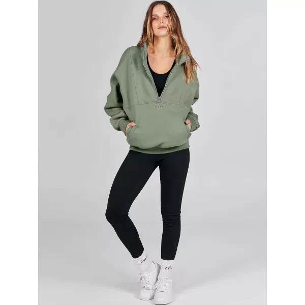 imageANRABESS Womens Oversized Quarter Zip Sweatshirt Long Sleeve Drop Shoulder Pullover Fleece Half Zip Hoodie Fall ClothesLight Green