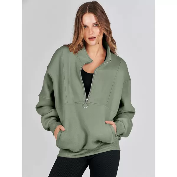 imageANRABESS Womens Oversized Quarter Zip Sweatshirt Long Sleeve Drop Shoulder Pullover Fleece Half Zip Hoodie Fall ClothesLight Green