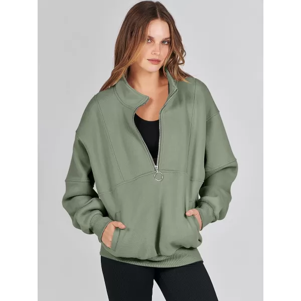 imageANRABESS Womens Oversized Quarter Zip Sweatshirt Long Sleeve Drop Shoulder Pullover Fleece Half Zip Hoodie Fall ClothesLight Green