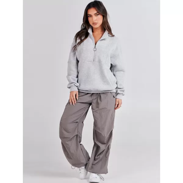 imageANRABESS Womens Oversized Quarter Zip Sweatshirt Long Sleeve Drop Shoulder Pullover Fleece Half Zip Hoodie Fall ClothesLight Grey