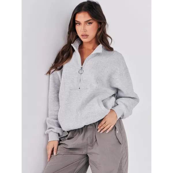 imageANRABESS Womens Oversized Quarter Zip Sweatshirt Long Sleeve Drop Shoulder Pullover Fleece Half Zip Hoodie Fall ClothesLight Grey