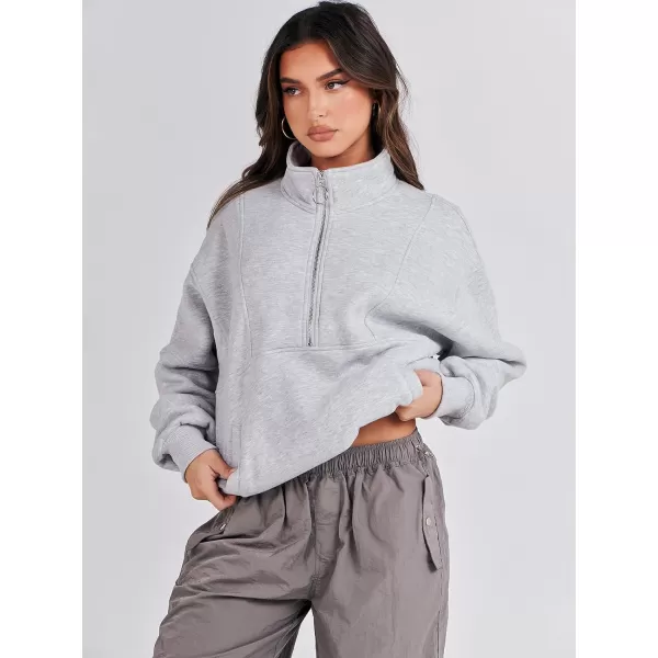 imageANRABESS Womens Oversized Quarter Zip Sweatshirt Long Sleeve Drop Shoulder Pullover Fleece Half Zip Hoodie Fall ClothesLight Grey
