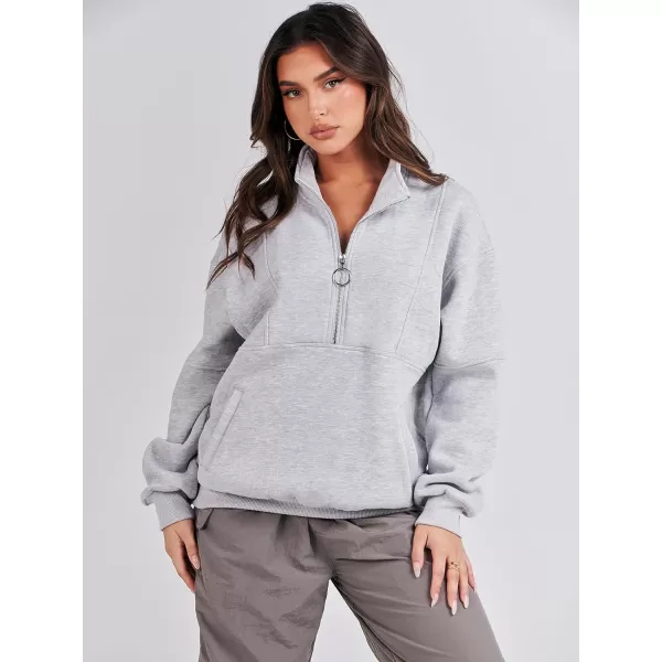 imageANRABESS Womens Oversized Quarter Zip Sweatshirt Long Sleeve Drop Shoulder Pullover Fleece Half Zip Hoodie Fall ClothesLight Grey