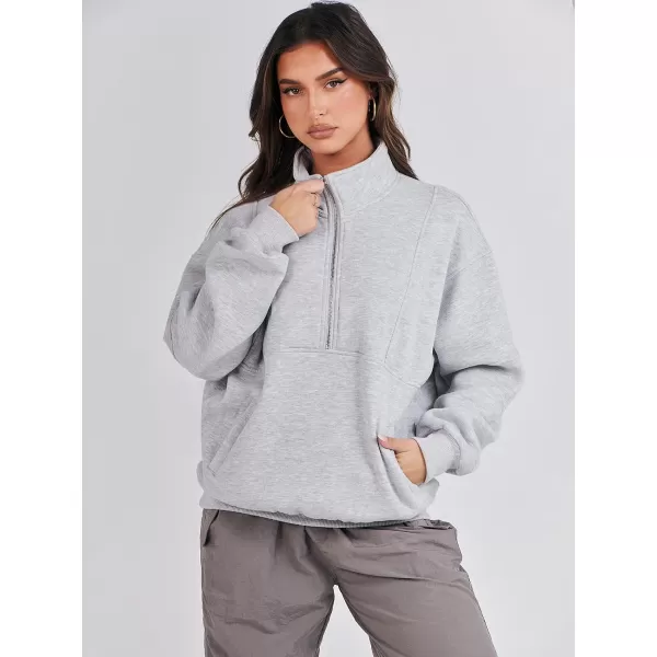 imageANRABESS Womens Oversized Quarter Zip Sweatshirt Long Sleeve Drop Shoulder Pullover Fleece Half Zip Hoodie Fall ClothesLight Grey