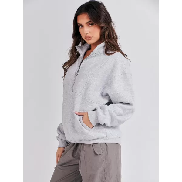imageANRABESS Womens Oversized Quarter Zip Sweatshirt Long Sleeve Drop Shoulder Pullover Fleece Half Zip Hoodie Fall ClothesLight Grey