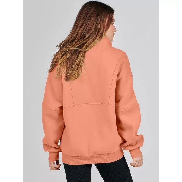 imageANRABESS Womens Oversized Quarter Zip Sweatshirt Long Sleeve Drop Shoulder Pullover Fleece Half Zip Hoodie Fall ClothesOrange