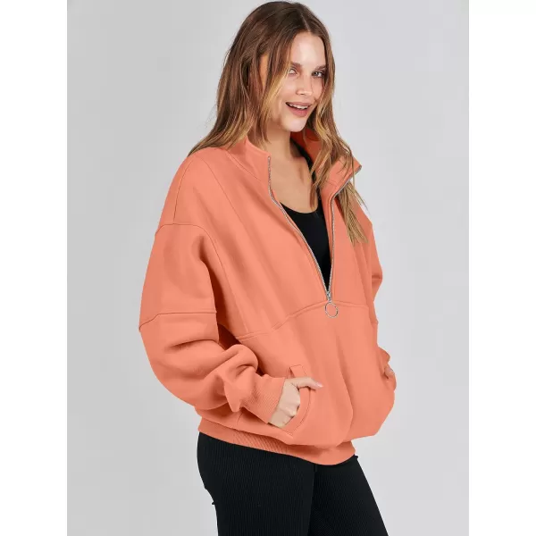 imageANRABESS Womens Oversized Quarter Zip Sweatshirt Long Sleeve Drop Shoulder Pullover Fleece Half Zip Hoodie Fall ClothesOrange