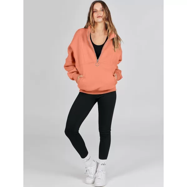 imageANRABESS Womens Oversized Quarter Zip Sweatshirt Long Sleeve Drop Shoulder Pullover Fleece Half Zip Hoodie Fall ClothesOrange