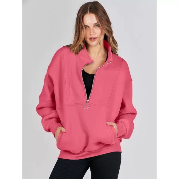 imageANRABESS Womens Oversized Quarter Zip Sweatshirt Long Sleeve Drop Shoulder Pullover Fleece Half Zip Hoodie Fall ClothesPeach