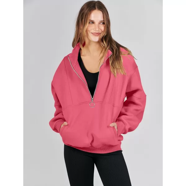 imageANRABESS Womens Oversized Quarter Zip Sweatshirt Long Sleeve Drop Shoulder Pullover Fleece Half Zip Hoodie Fall ClothesPeach