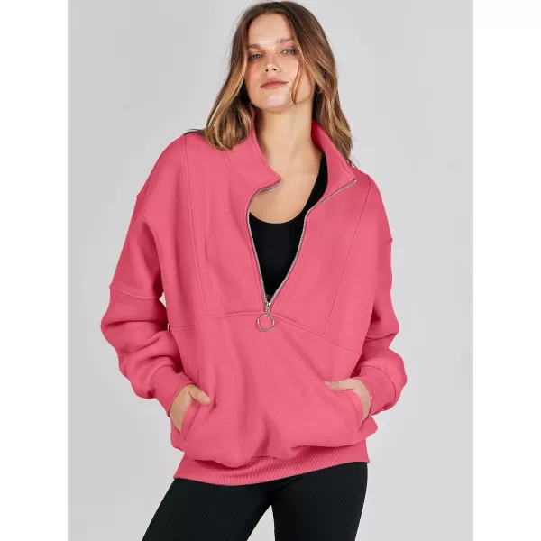 imageANRABESS Womens Oversized Quarter Zip Sweatshirt Long Sleeve Drop Shoulder Pullover Fleece Half Zip Hoodie Fall ClothesPeach