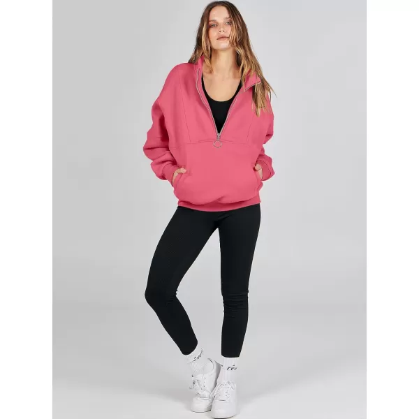 imageANRABESS Womens Oversized Quarter Zip Sweatshirt Long Sleeve Drop Shoulder Pullover Fleece Half Zip Hoodie Fall ClothesPeach