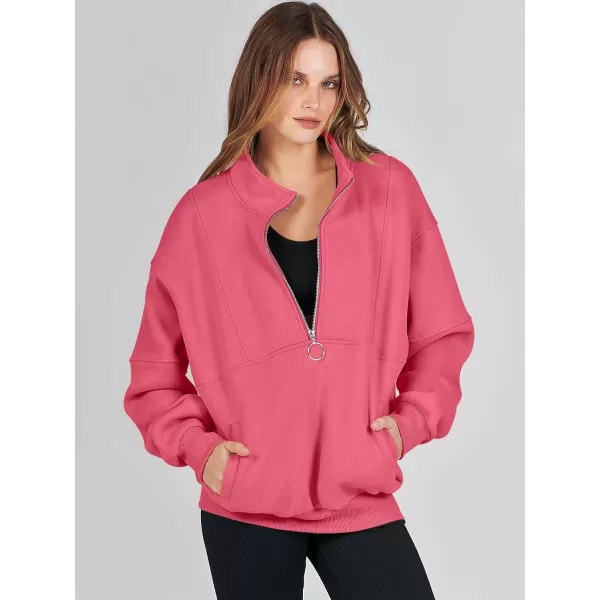 imageANRABESS Womens Oversized Quarter Zip Sweatshirt Long Sleeve Drop Shoulder Pullover Fleece Half Zip Hoodie Fall ClothesPeach