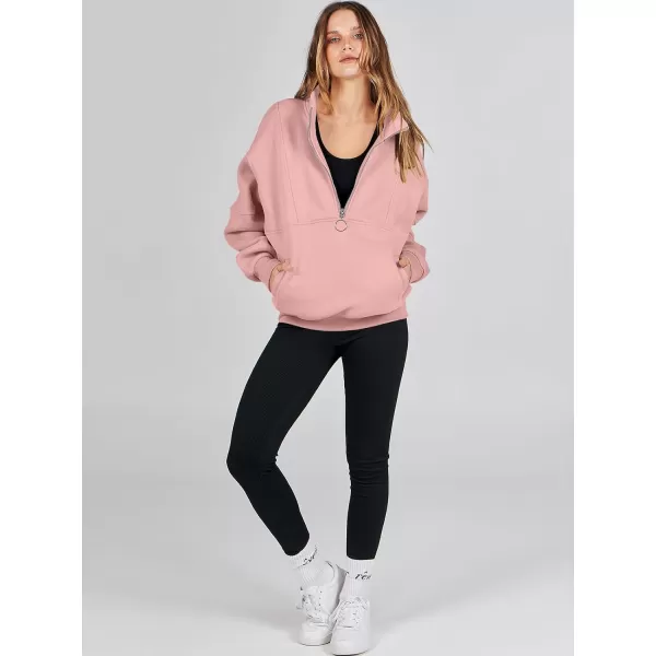 imageANRABESS Womens Oversized Quarter Zip Sweatshirt Long Sleeve Drop Shoulder Pullover Fleece Half Zip Hoodie Fall ClothesPink