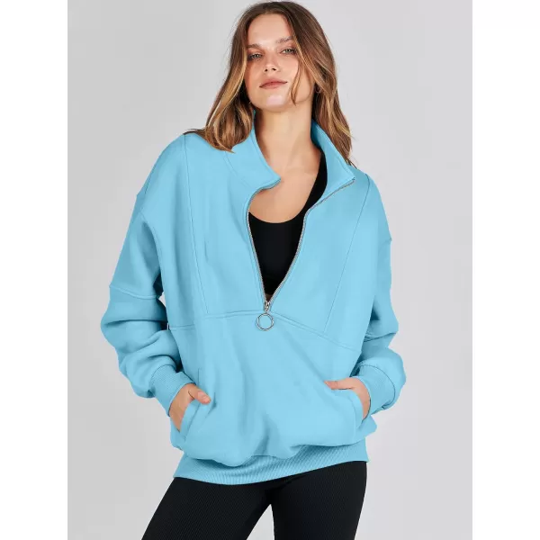 imageANRABESS Womens Oversized Quarter Zip Sweatshirt Long Sleeve Drop Shoulder Pullover Fleece Half Zip Hoodie Fall ClothesSky
