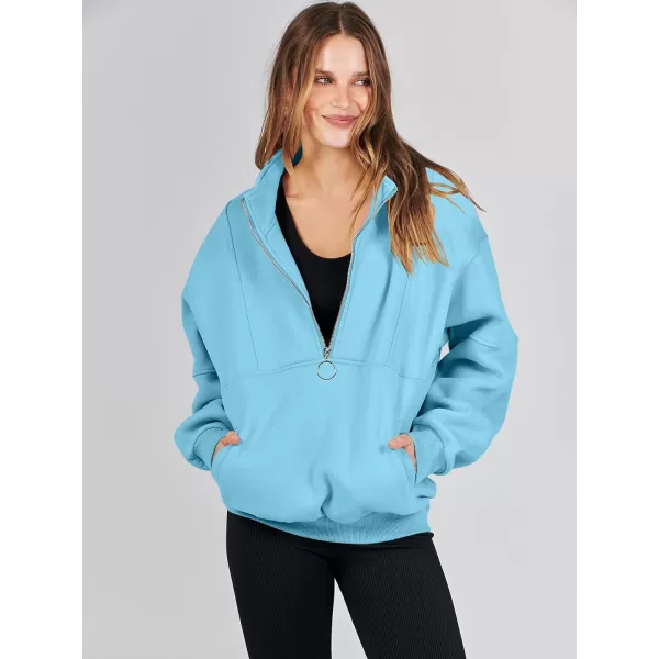 imageANRABESS Womens Oversized Quarter Zip Sweatshirt Long Sleeve Drop Shoulder Pullover Fleece Half Zip Hoodie Fall ClothesSky