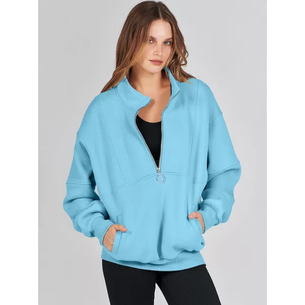 imageANRABESS Womens Oversized Quarter Zip Sweatshirt Long Sleeve Drop Shoulder Pullover Fleece Half Zip Hoodie Fall ClothesSky