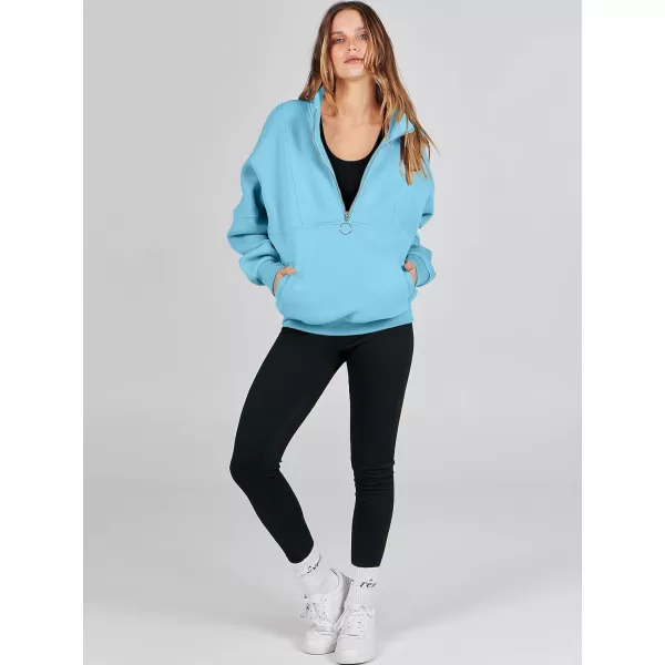 imageANRABESS Womens Oversized Quarter Zip Sweatshirt Long Sleeve Drop Shoulder Pullover Fleece Half Zip Hoodie Fall ClothesSky