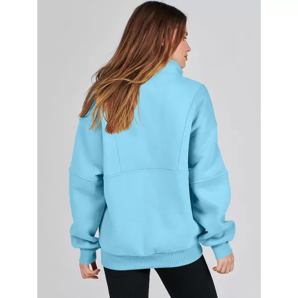 imageANRABESS Womens Oversized Quarter Zip Sweatshirt Long Sleeve Drop Shoulder Pullover Fleece Half Zip Hoodie Fall ClothesSky